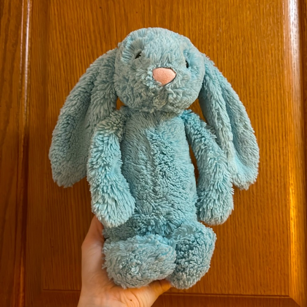 π©΅ RETIRED JELLYCAT AQUA BUNNY RABBIT MEDIUM BASHFUL SPRING TEAL BLUE - Picture 3 of 7